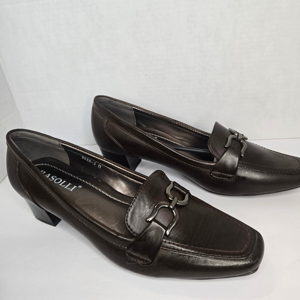 Rasolli BOSS-3 Womens Brown Heeled Loafers Square Toe Block Heel Size 11 Y2K